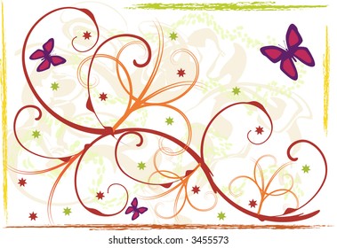 Ornate and festive vector background featuring butterflies.
