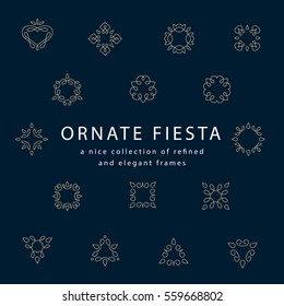 Ornate Fiesta. Collection of Refined & Elegant Luxury Monogram Frames. Line Art Logo Design Templates. Vector Illustration