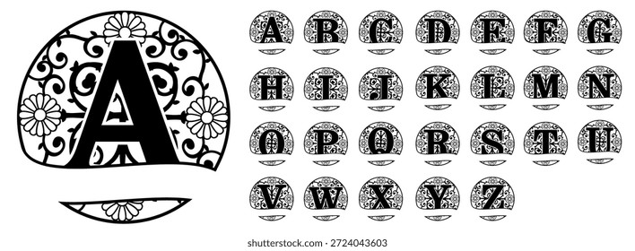 Ornate floral alphabet split monogram letters set 
