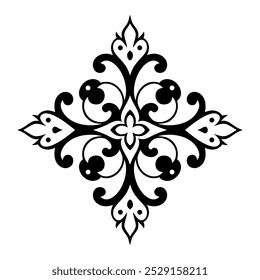 Ornate florale arabeske Muster mit symmetrischen Design-Elemente, perfekt für Vintage-Dekor, Tattoo Schablone, Wandkunst, Handwerk Projekte oder elegante Branding-Material