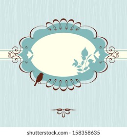 Ornate floral banner with bird. Background texture is a seamless pattern.