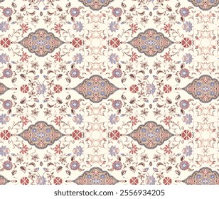Ornate Floral Damask Pattern on Cream Background
