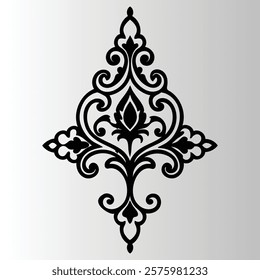 Ornate floral design, black intricate pattern, white background.