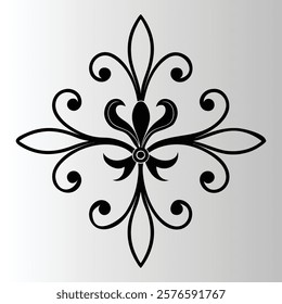 Ornate floral design, symmetrical pattern, black silhouette, white background.