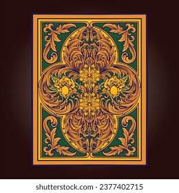 Ornate Floral Engravings on Card Decks vector illustrations for your work logo, merchandise t-shirt, stickers and label designs, poster, greeting cards advertising business company or brands