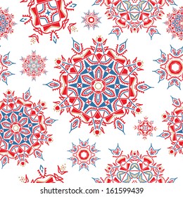 Ornate floral ethnic seamless pattern. endless texture in red, white and blue colors, vector illustration 