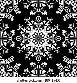 Ornate floral ethnic seamless pattern. endless texture in black and white colors, vector illustration 