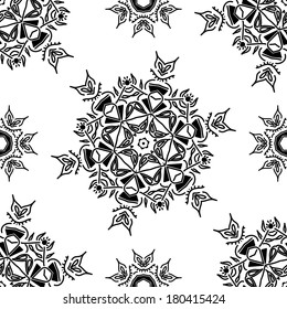 Ornate floral ethnic seamless pattern. endless texture in black and white colors, vector illustration 