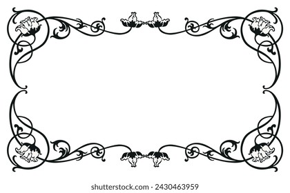 Ornate floral frame with chrysanthemum flowers,swirls,tendrils in vintage style, vector ornamental background for greeting card,invitation