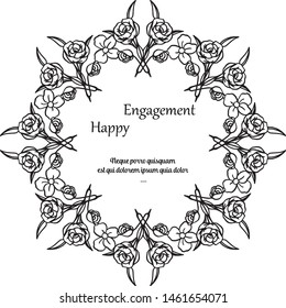 Ornate floral frame, greeting card happy engagement. Vector