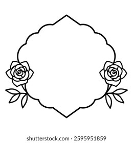 Ornate Floral Frame with Roses in Black and White