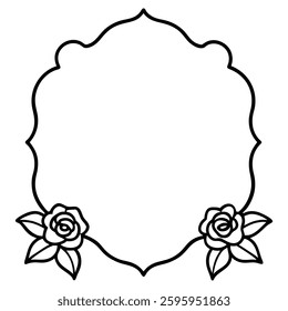 Ornate Floral Frame with Roses in Black and White