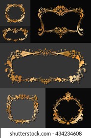 ornate floral frames set square rectangle round golden vector