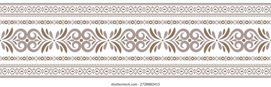 Ornate floral and geometric border. Eastern oriental horizontal seamless pattern for wallpaper, textile prints, stationery, fabric design, home decor. Ottoman inspired damask design.