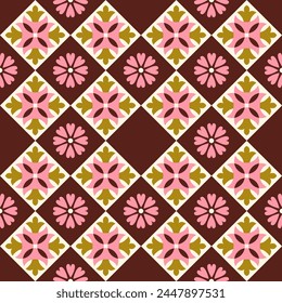 Ornate floral geometric seamless pattern. Retro styled abstract tiles. Modern blocks, mosaic. Vintage aesthetic. Background, digital paper, wrapping paper. 