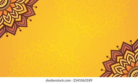 Ornate Floral Mandala Design on Vibrant Yellow Background with Warm Tones and Decorative Elements