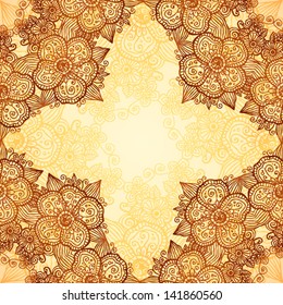 Ornate floral napkin vector background in henna colors