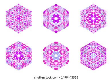 Ornate floral ornament hexagon polygon set - ornamental colorful abstract vector graphic designs