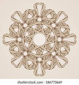 Ornate floral pattern. Illustration in light and dark brown colors