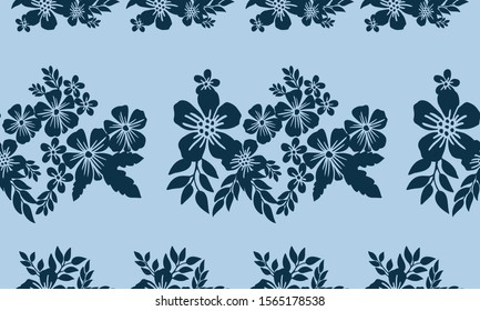 Ornate floral pattern on a light blue background.