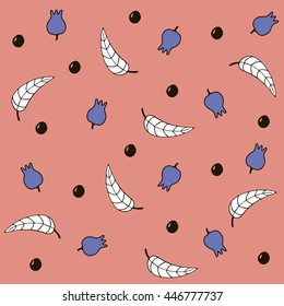 Ornate floral pattern with pomegranates in vector graphic images on a pink background