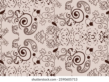 Ornate Floral Pattern Seamless Design in Brown Tones