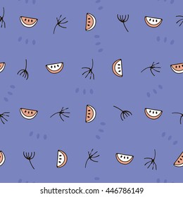 Ornate floral pattern with watermelons in vector graphic images on a blue background