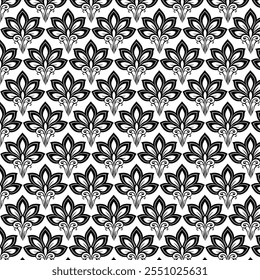 Design de padrão sem emenda floral ornamentado em preto e branco, 