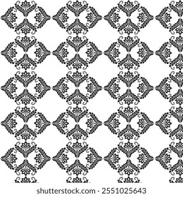 Ornate Floral Seamless Pattern Design in Black and White, 