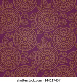 Ornate floral seamless pattern in east style. Dark brocade background.