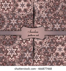 Ornate floral seamless pattern set with vintage mandala elements. Can be used for wallpaper, pattern fills, web page background, surface textures.Islam, Arabic, Indian, ottoman motifs.