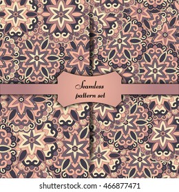 Ornate floral seamless pattern set with vintage mandala elements. Can be used for wallpaper, pattern fills, web page background, surface textures.Islam, Arabic, Indian, ottoman motifs.