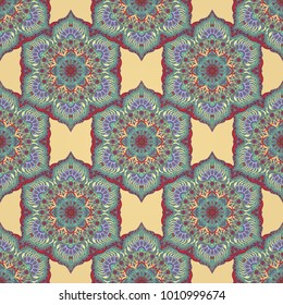 Ornate floral seamless texture, endless pattern with vintage mandala elements. Can be used for wallpaper, pattern fills, web page background, surface textures.Islam, Arabic, Indian, ottoman motifs.