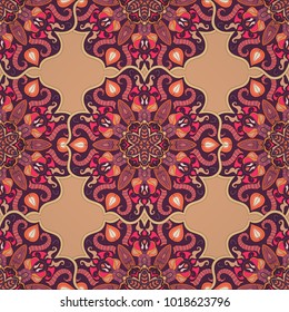 Ornate floral seamless texture, endless pattern with vintage mandala elements. Can be used for wallpaper, pattern fills, web page background, surface textures.Islam, Arabic, Indian, ottoman motifs.