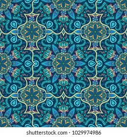 Ornate floral seamless texture, endless pattern with vintage mandala elements. Can be used for wallpaper, pattern fills, web page background, surface textures.Islam, Arabic, Indian, ottoman motifs.