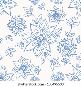 Ornate floral seamless texture, endless pattern with flowers. Seamless pattern can be used for wallpaper, pattern fills, web page background, surface textures. Hand drawn seamless floral background