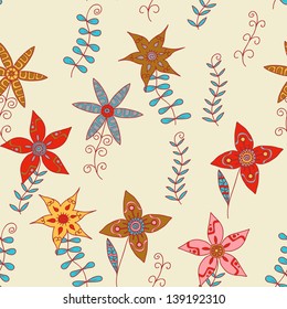 Ornate floral seamless texture, endless pattern with flowers.