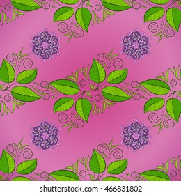 Ornate floral seamless texture, endless pattern with leaves on tender pink background. Vector.