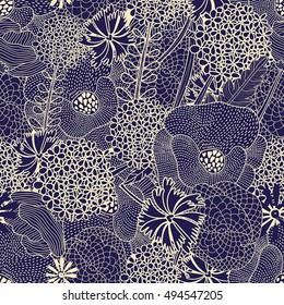 Ornate floral seamless texture, endless pattern with flowers. Seamless pattern can be used for wallpaper, pattern fills, web page background, surface textures.