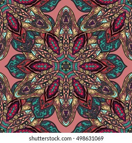 Ornate floral seamless texture, endless pattern with vintage mandala elements. Can be used for wallpaper, pattern fills, web page background, surface textures.Islam, Arabic, Indian, ottoman motifs.