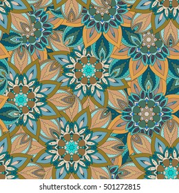 Ornate floral seamless texture, endless pattern with vintage mandala elements. Can be used for wallpaper, pattern fills, web page background, surface textures.Islam, Arabic, Indian, ottoman motifs.