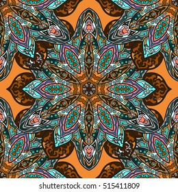 Ornate floral seamless texture, endless pattern with vintage mandala elements. Can be used for wallpaper, pattern fills, web page background, surface textures.Islam, Arabic, Indian, ottoman motifs.