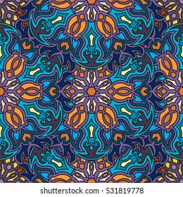 Ornate floral seamless texture, endless pattern with vintage mandala elements. Can be used for wallpaper, pattern fills, web page background, surface textures.Islam, Arabic, Indian, ottoman motifs.