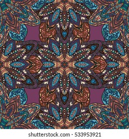 Ornate floral seamless texture, endless pattern with vintage mandala elements. Can be used for wallpaper, pattern fills, web page background, surface textures.Islam, Arabic, Indian, ottoman motifs.