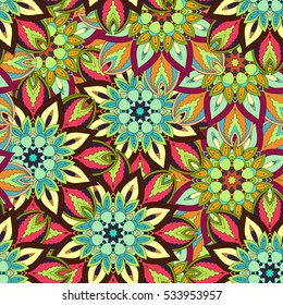 Ornate floral seamless texture, endless pattern with vintage mandala elements. Can be used for wallpaper, pattern fills, web page background, surface textures.Islam, Arabic, Indian, ottoman motifs.