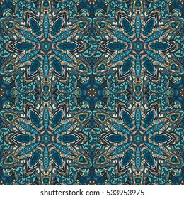 Ornate floral seamless texture, endless pattern with vintage mandala elements. Can be used for wallpaper, pattern fills, web page background, surface textures.Islam, Arabic, Indian, ottoman motifs.