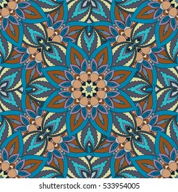 Ornate floral seamless texture, endless pattern with vintage mandala elements. Can be used for wallpaper, pattern fills, web page background, surface textures.Islam, Arabic, Indian, ottoman motifs.