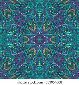 Ornate floral seamless texture, endless pattern with vintage mandala elements. Can be used for wallpaper, pattern fills, web page background, surface textures.Islam, Arabic, Indian, ottoman motifs.