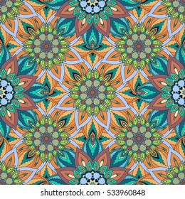 Ornate floral seamless texture, endless pattern with vintage mandala elements. Can be used for wallpaper, pattern fills, web page background, surface textures.Islam, Arabic, Indian, ottoman motifs.