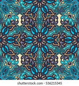 Ornate floral seamless texture, endless pattern with vintage mandala elements. Can be used for wallpaper, pattern fills, web page background, surface textures.Islam, Arabic, Indian, ottoman motifs.